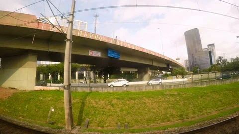 View from the window of a cityscape train Video stock 87225421