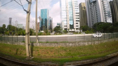 View from the window of a cityscape train Stock Footage 87226848