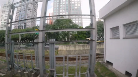 View from the window of a cityscape train Stock Footage 87227595