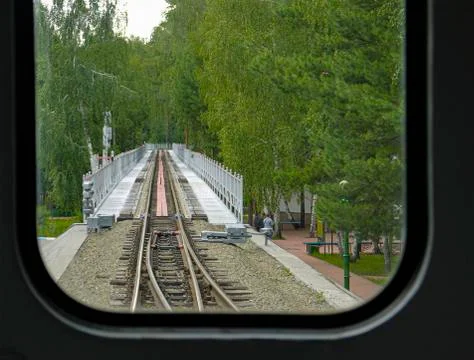 The view from the window of the departing train. Stock Photos