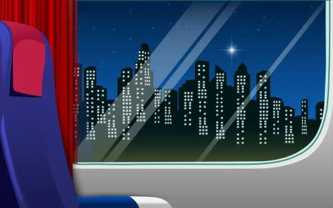 View of window in electric train in the city the night Stock Illustration