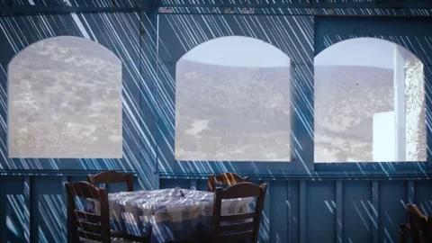 View from the window of an empty greek tavern Stock Footage 330252038