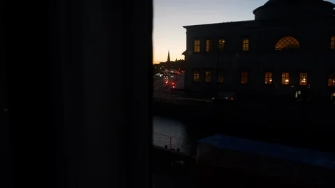 View from the window to the evening city Stock Footage 105363960
