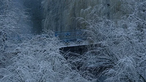View from the window. First snow or snow in spring 库存影片 127345711