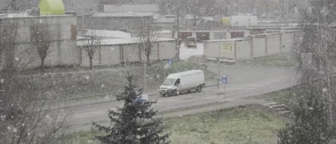 View from the Window First Snowfall and Road Stock Footage 222923830