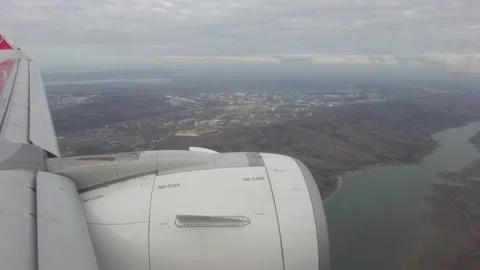 View from the window of a flying passenger plane, Turkish Airlines. Stock Footage 166458851
