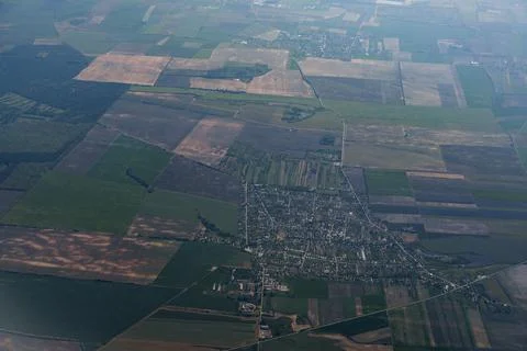 View from the window of a flying plane to Budapest, Hungary 스톡 사진