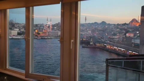 View from the window of the Galata Bridge. Stock Footage 308319761