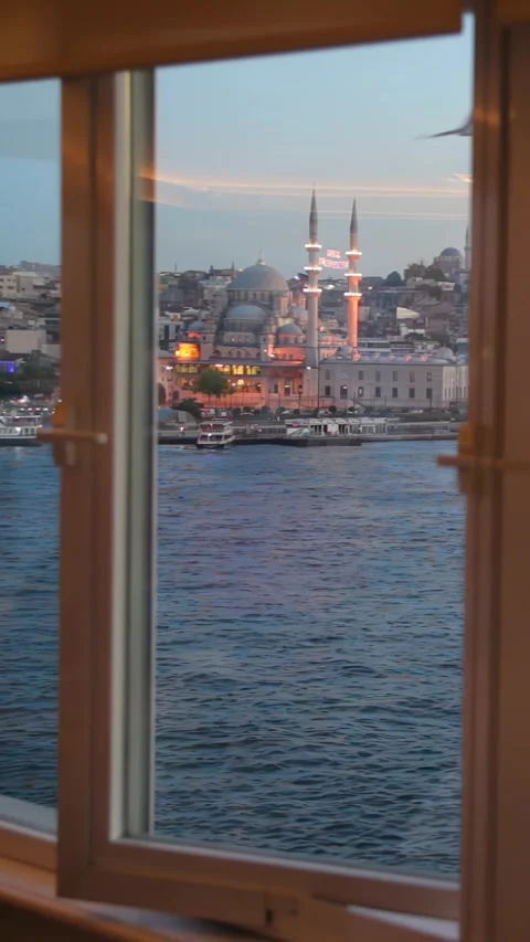 View from the window of the Galata Bridge. Vertical video. Stock Footage 308350949