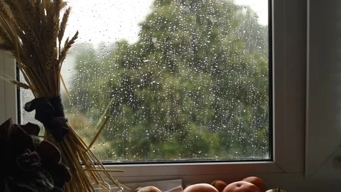 View from the window, the glass of which is covered with raindrops. Stock Footage 247039058
