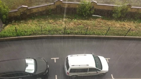 View from the window to heavy rain. Hurricane wind Stock Footage 314501462