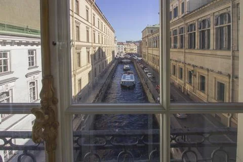 The view from a window of the Hermitage museum to the Winter Canal Stock Photos