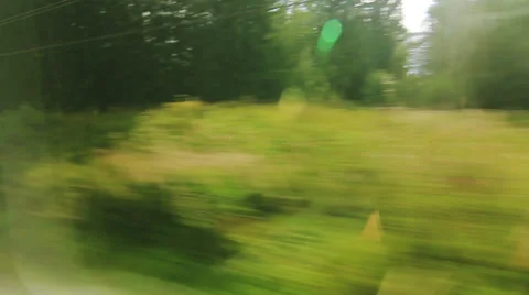 View from window of high-speed train at flickering trees (POV) Stock Footage 27291459