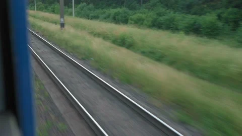 View from window high-speed train on landscape of beautiful nature wild field Stock Footage 157533587