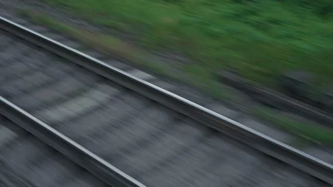 View from window high-speed train on landscape of beautiful nature wild field Stock Footage 157610350