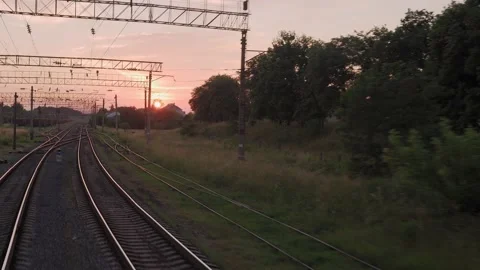View from window high-speed train on landscape of beautiful nature wild field Stock Footage 157788510