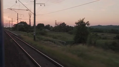 View from window high-speed train on landscape of nature field and forest on Stock Footage 159243805