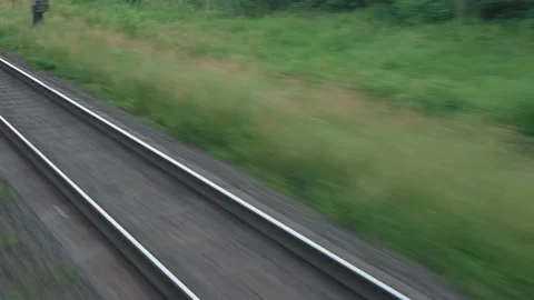 View from window high-speed train on landscape of beautiful nature wild field Video stock 159370961