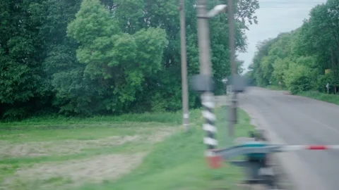 View from window high-speed train on landscape of beautiful roaa with car and Stock Footage 159768247