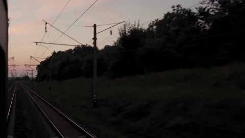 View from window high-speed train on landscape of beautiful nature wild field Stock Footage 160438828