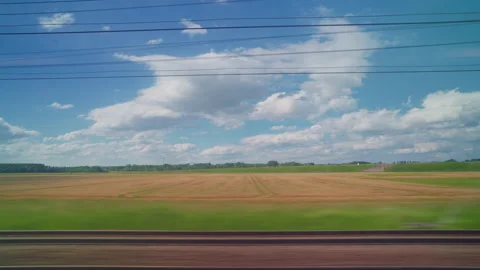 View from the window of high speed train. Beautiful trip with countryside Stock Footage 279188701