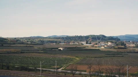 View from the window of a high-speed train. Landscape view of the city and Stock Footage 301609985