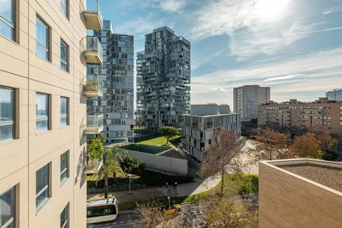 View from window of house in Diagonal Mar area in Barcelona Stock Photos