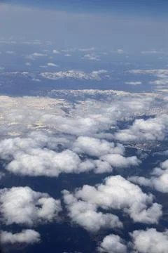 View from window of a jet plane wing with beautiful weather 写真素材