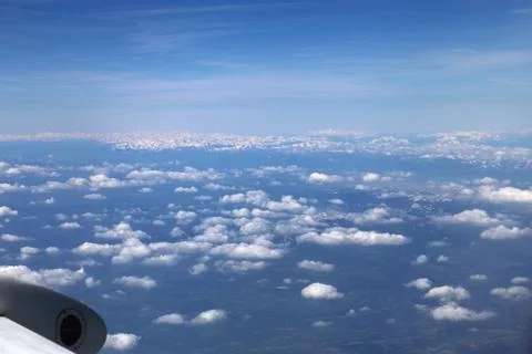 View from window of a jet plane wing with beautiful weather Foto stock