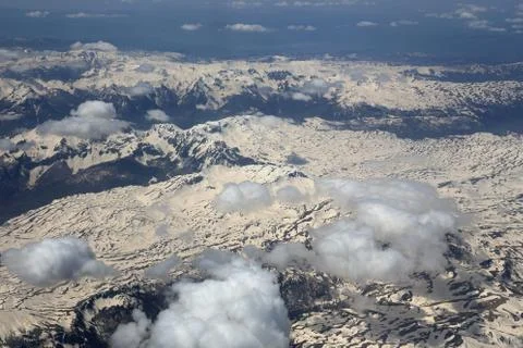 View from window of a jet plane wing with beautiful weather Stock Photos