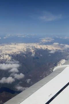 View from window of a jet plane wing with beautiful weather 写真素材