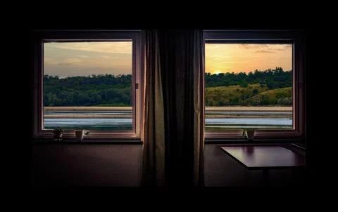 View from the window of the landscape at sunset Stock Photos