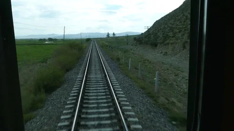 The view from the window of the last car of the train on a runaway track. Stock Footage 81576858