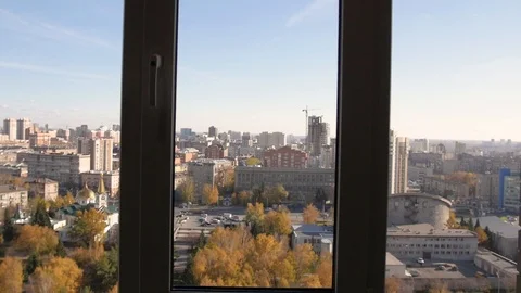 View from the window from the last floor. approaching the window in slow motion Stock-Footage 107893116