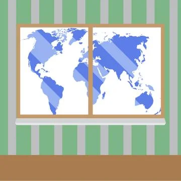 View from window to map world vector Stock Illustration