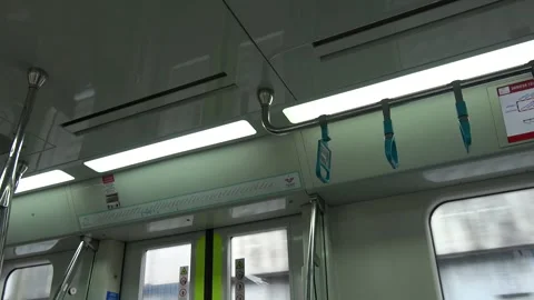 View on window in Marmaray train cabin on the go Stock Footage 304359692