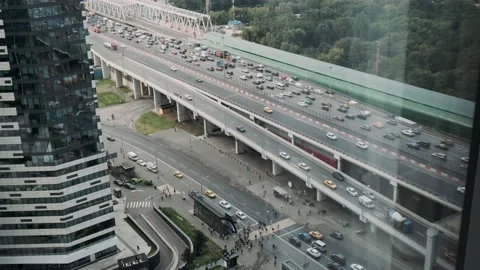 View from the window in the middle of the city Stock Footage 141975412