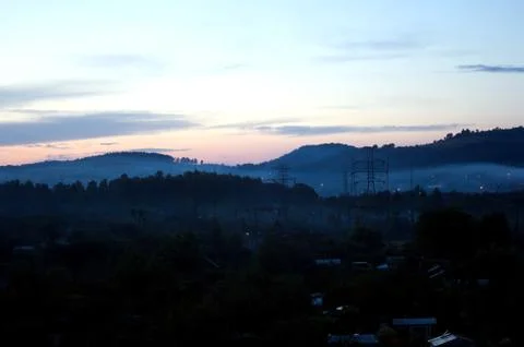 View from window on mountains and forest Stock Photos
