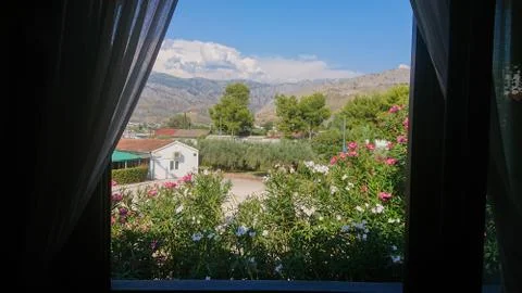 View from the window to mountains Stock Photos