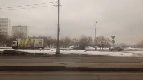 View from the window of a moving bus (3) Stock Footage 232488219