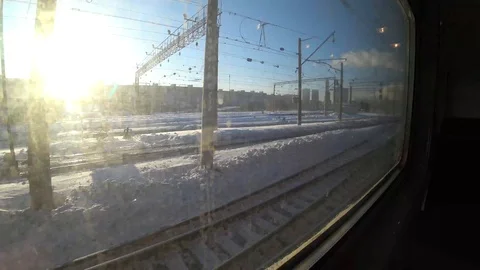 View from the window of a moving suburban electric train Stock Footage 88997735