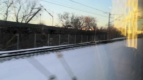 View from the window of a moving train. Stock Footage 229717773