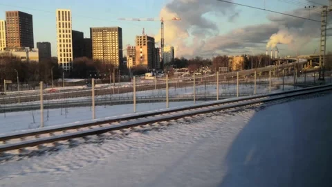 View from the window of a moving train. Stock Footage 229717798