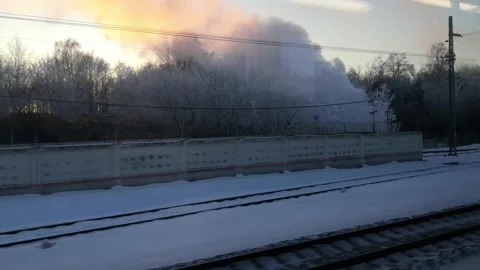 View from the window of a moving train. Stock Footage 229717799