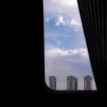 View from the window of a multi-storey building to a new village. Construction Stock Photos