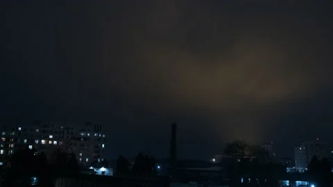 View from the window on the night city and the beautiful shining sky Stock Footage 151352545