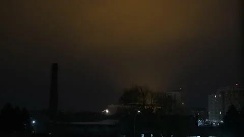 View from the window on the night city and the beautiful shining sky Stock Footage 151384641