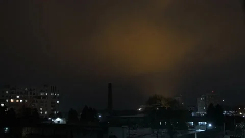 View from the window on the night city and the beautiful shining sky Stock Footage 172573198