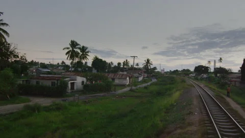 View From Window Of Old Train Moves On Countryside ，Tanzania Stock Footage 131278487