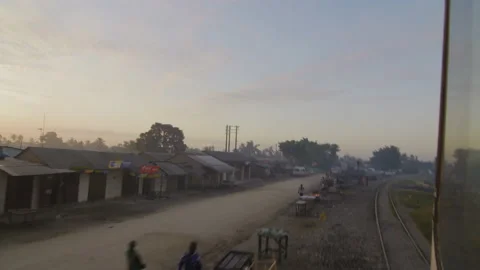 View From Window Of Old  Train Moves On Countryside ，Tanzania Stock-Footage 132431650